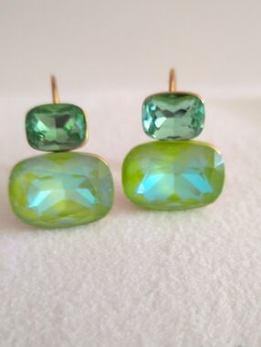 Green Crystal Drop Earrings - Women Jewelry
